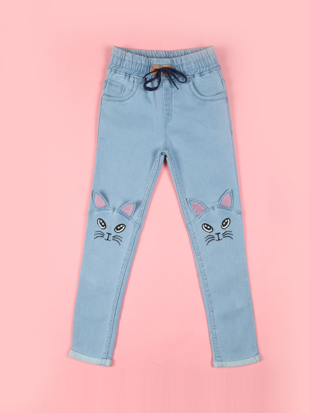 F2M Girls Slim Fit High-Rise Light Fade Embroidered Stretchable Jeans