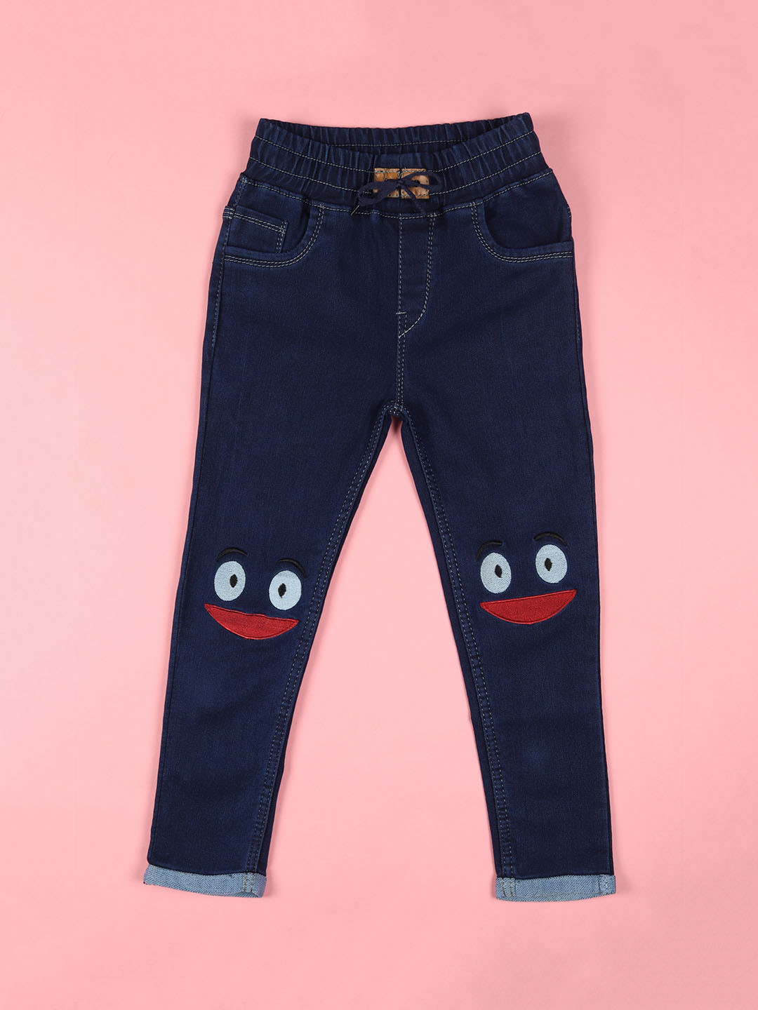 F2M Kids Slim Fit High-Rise Embroidered Jeans