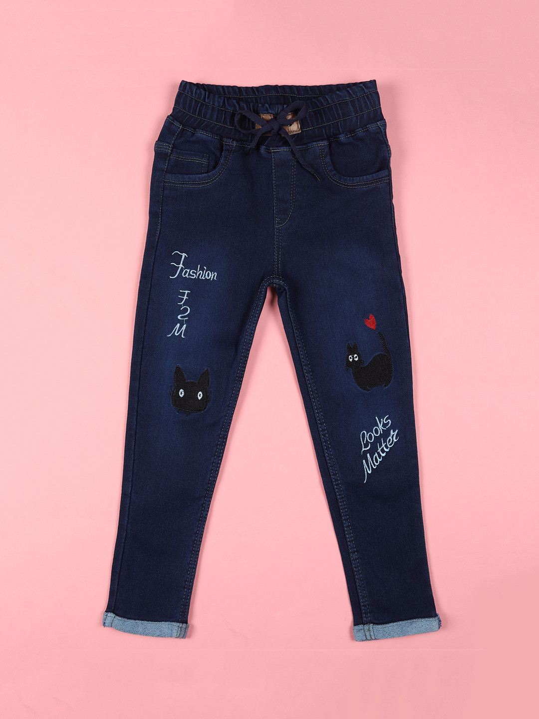 F2M Kids Slim Fit Embroidered Jeans