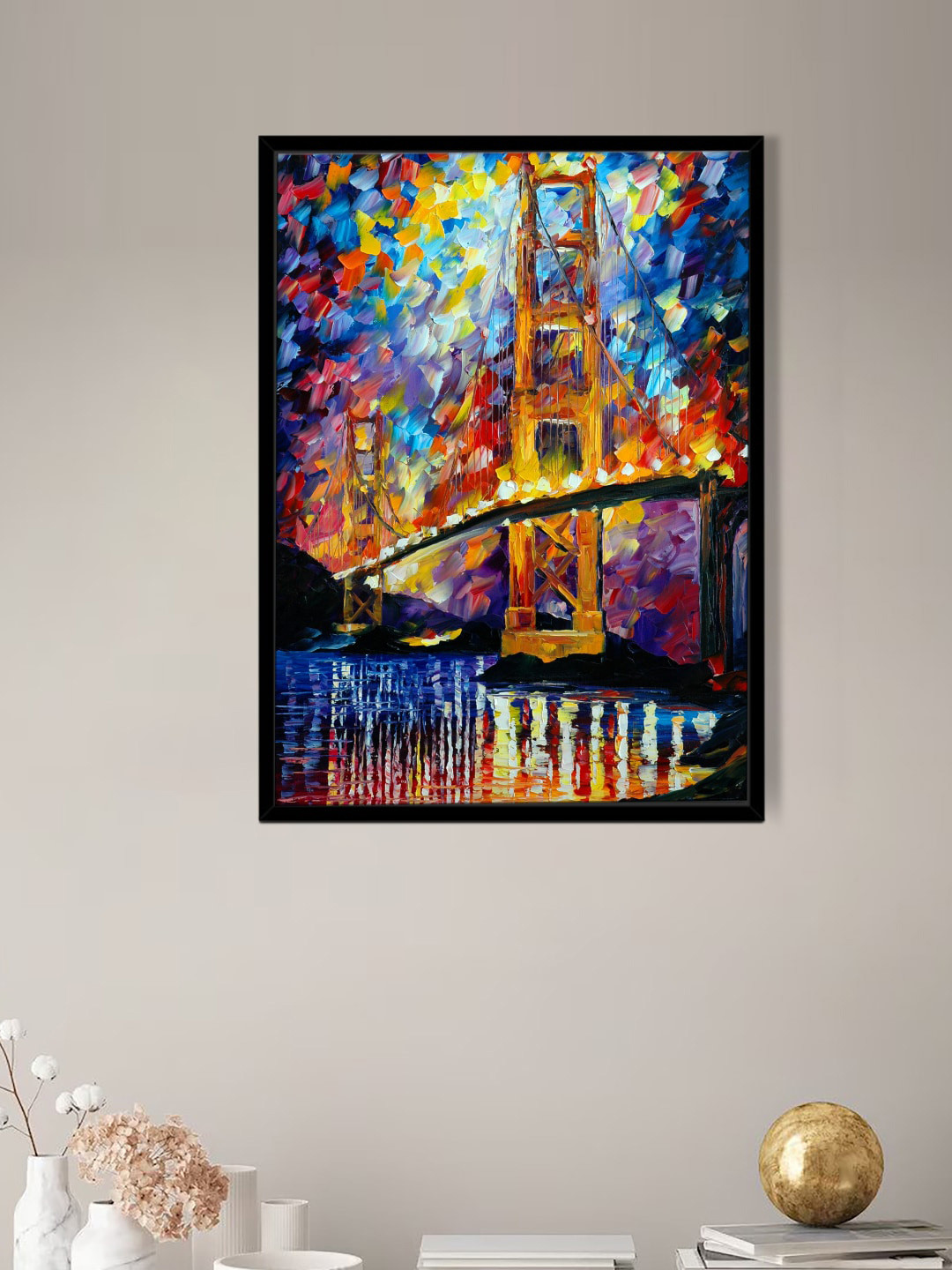 Art Street Blue & Red Gate Bridge Europe City Painting Wall Art