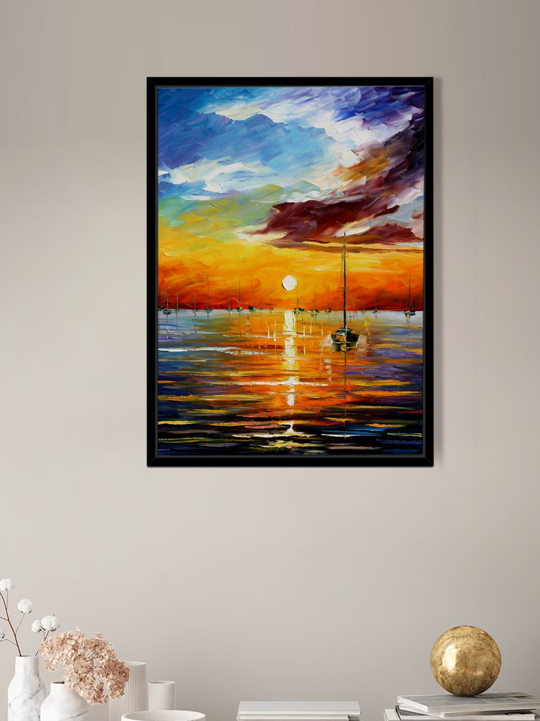Art Street Yellow & Blue Calm Sunset Landscape Painting Wall Art