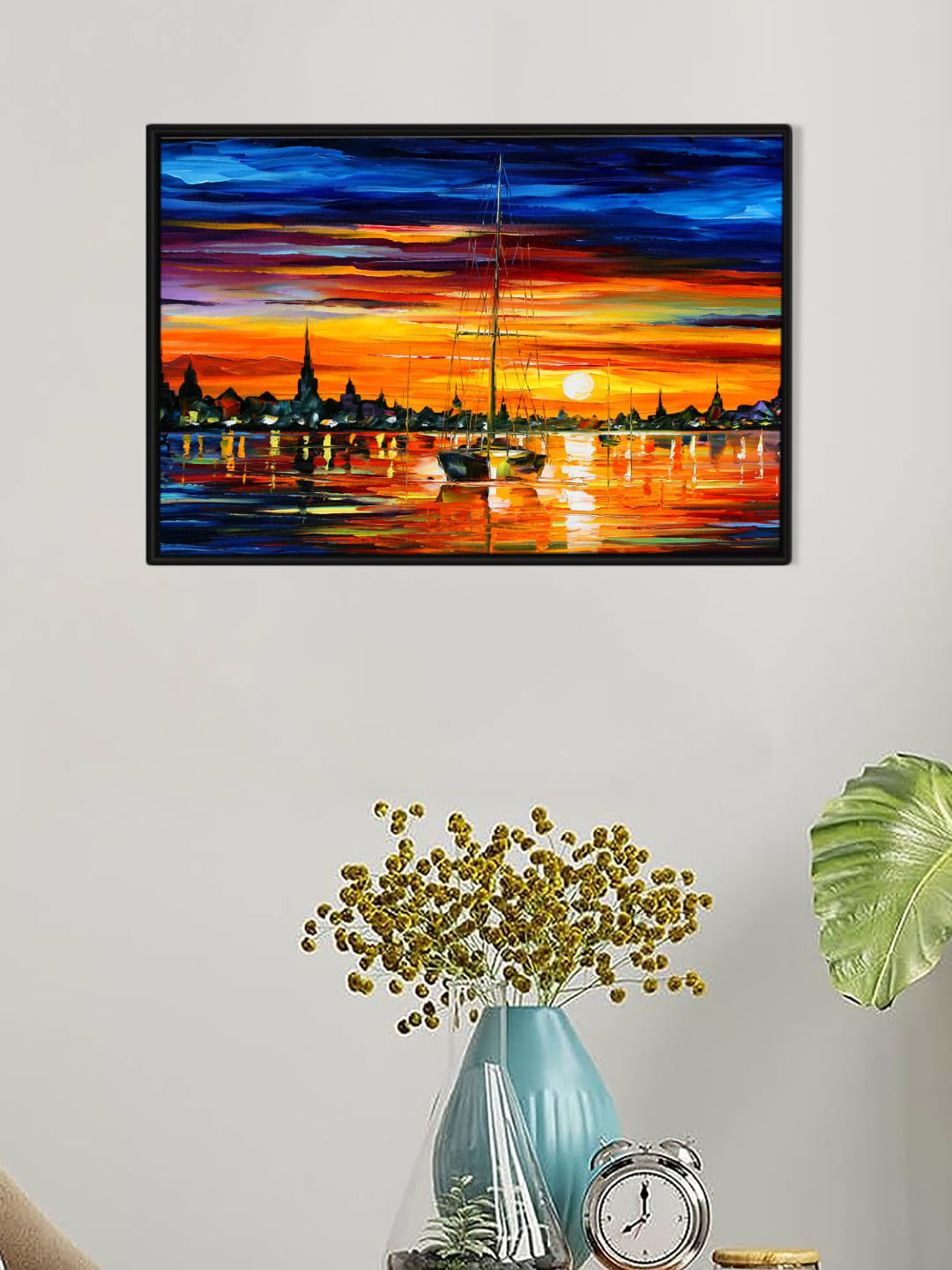 Art Street Blue & Yellow Sunset Seascape Ocean Painting Wall Art