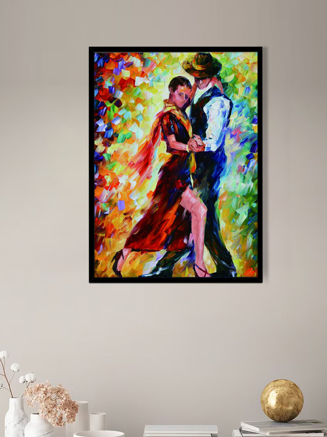 Art Street Green & Blue Dancing Couple Painting Wall Art