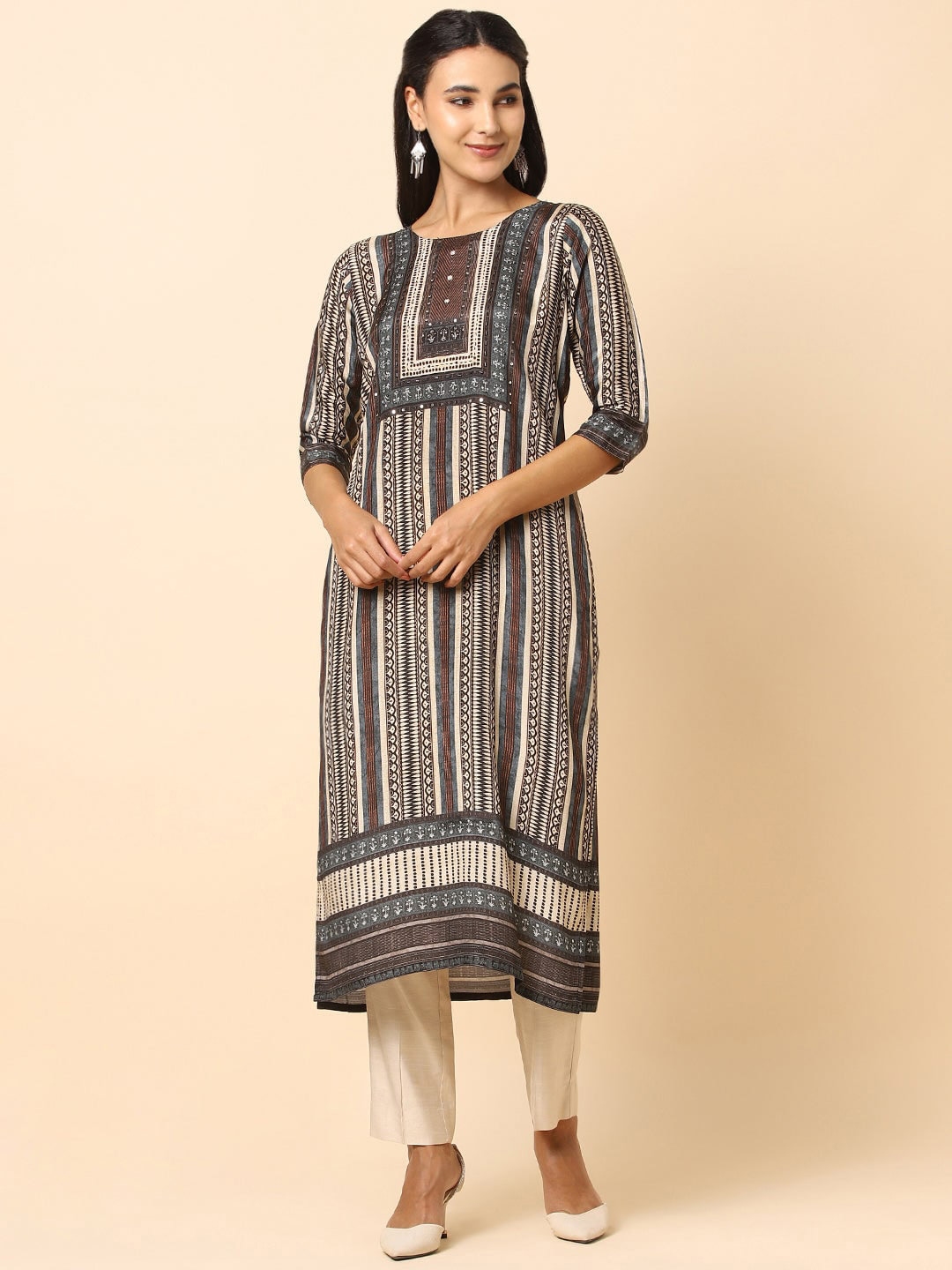 Buy House Of Dharaa Striped Round Neck Straight Kurta - Kurtas for Women  24267216