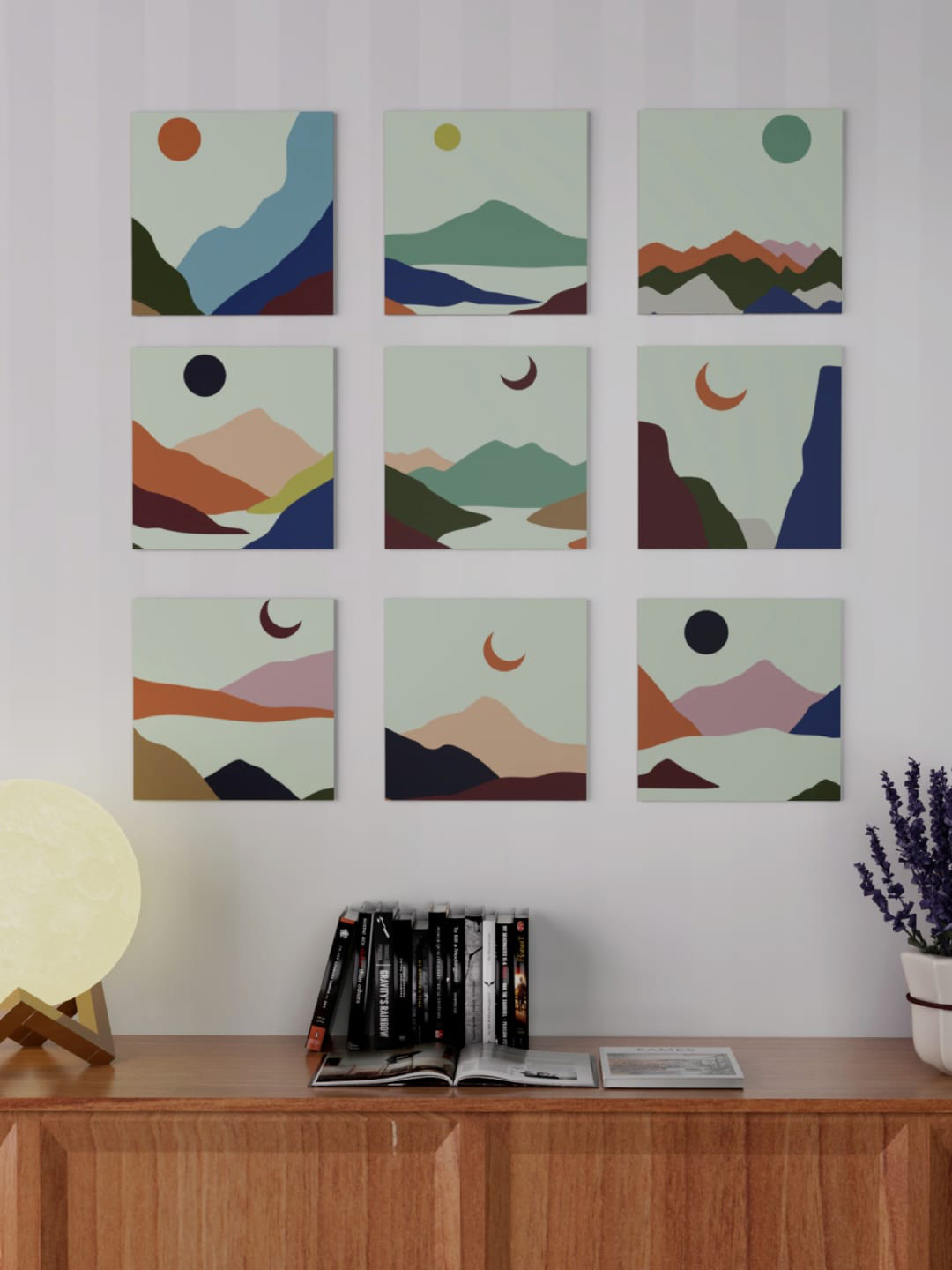 Art Street MDF 9 Piece Wall Square Paintings Wall Art - 7.6 x 7.6In