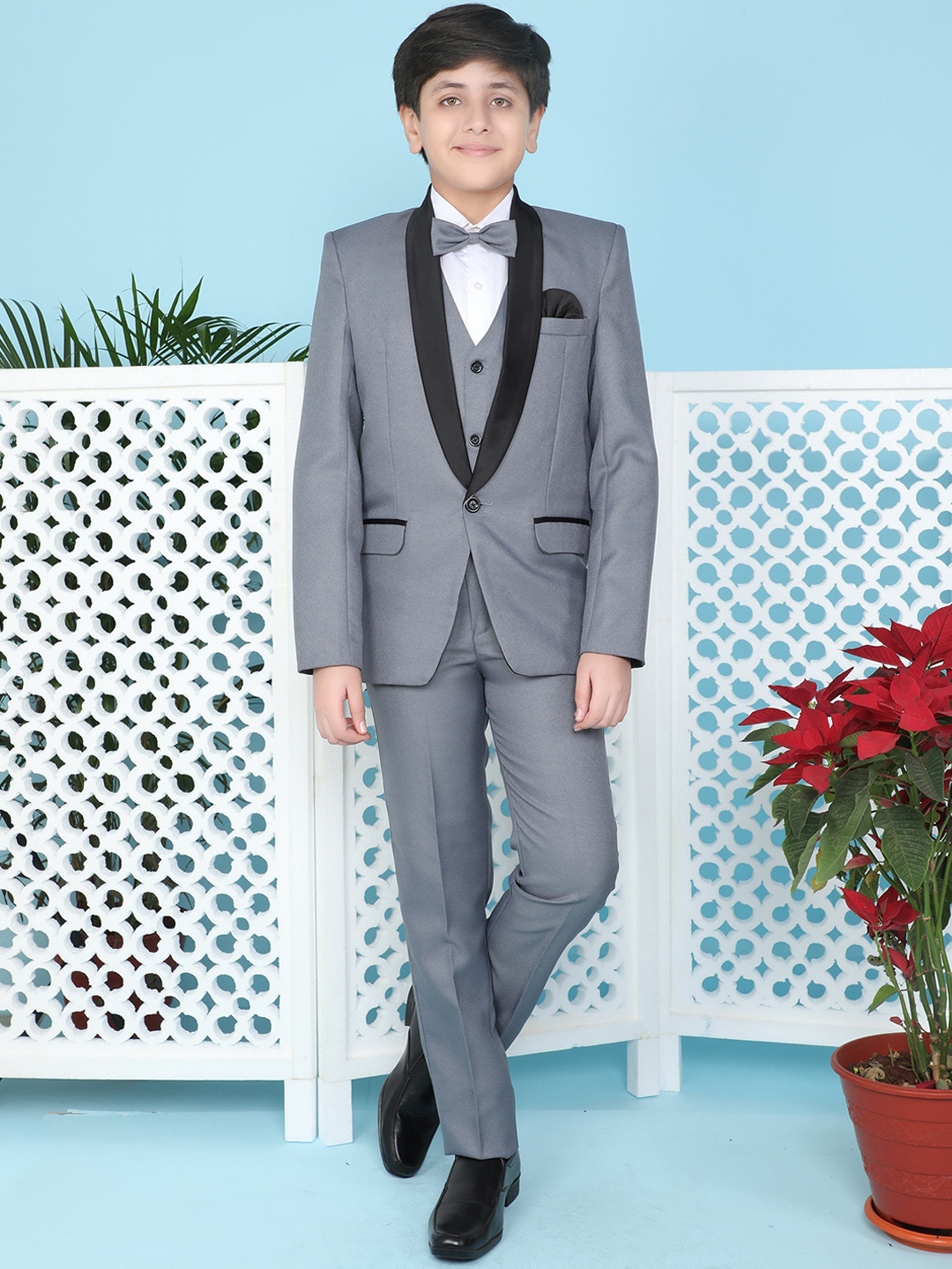 BAESD Boys Single Breasted Four Piece Silk Cotton Party Suit