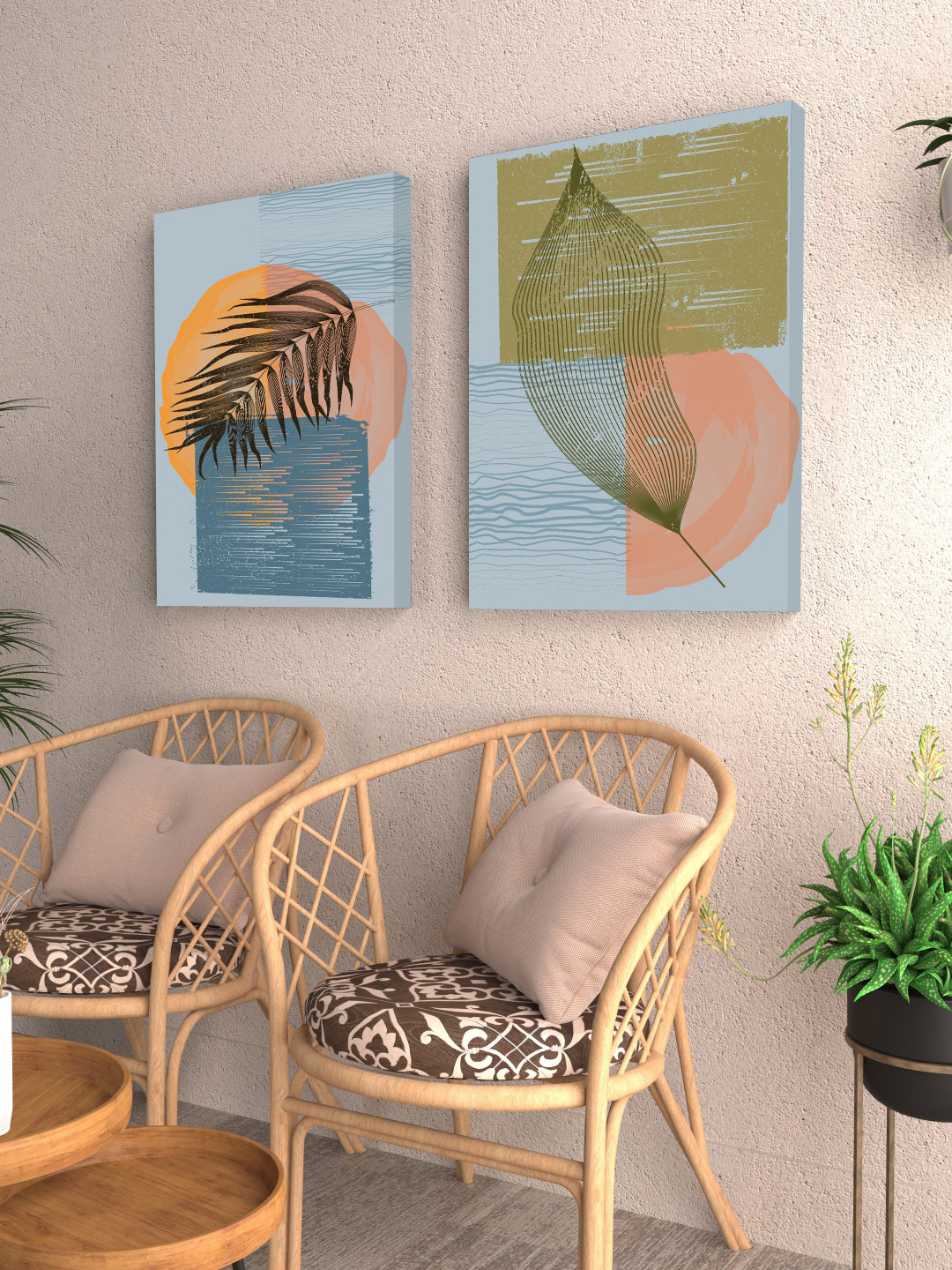 Art Street Boho Botanical Canvas 2 Pcs Wall Rectangle Paintings Wall Art - 16 x 22In