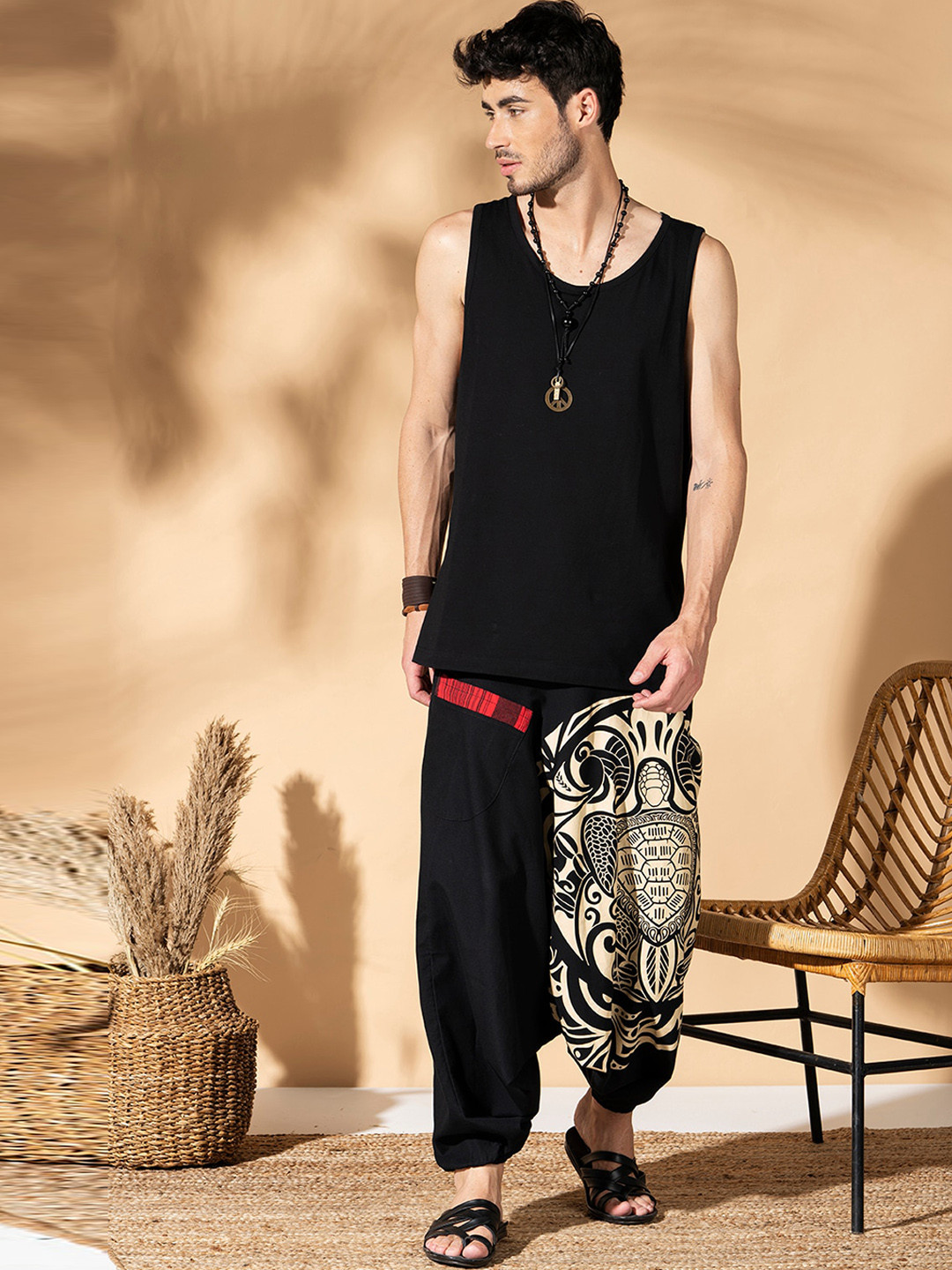 The Veshti Company Men Tribal Printed Low-Crotch Pure Cotton Harem Pants