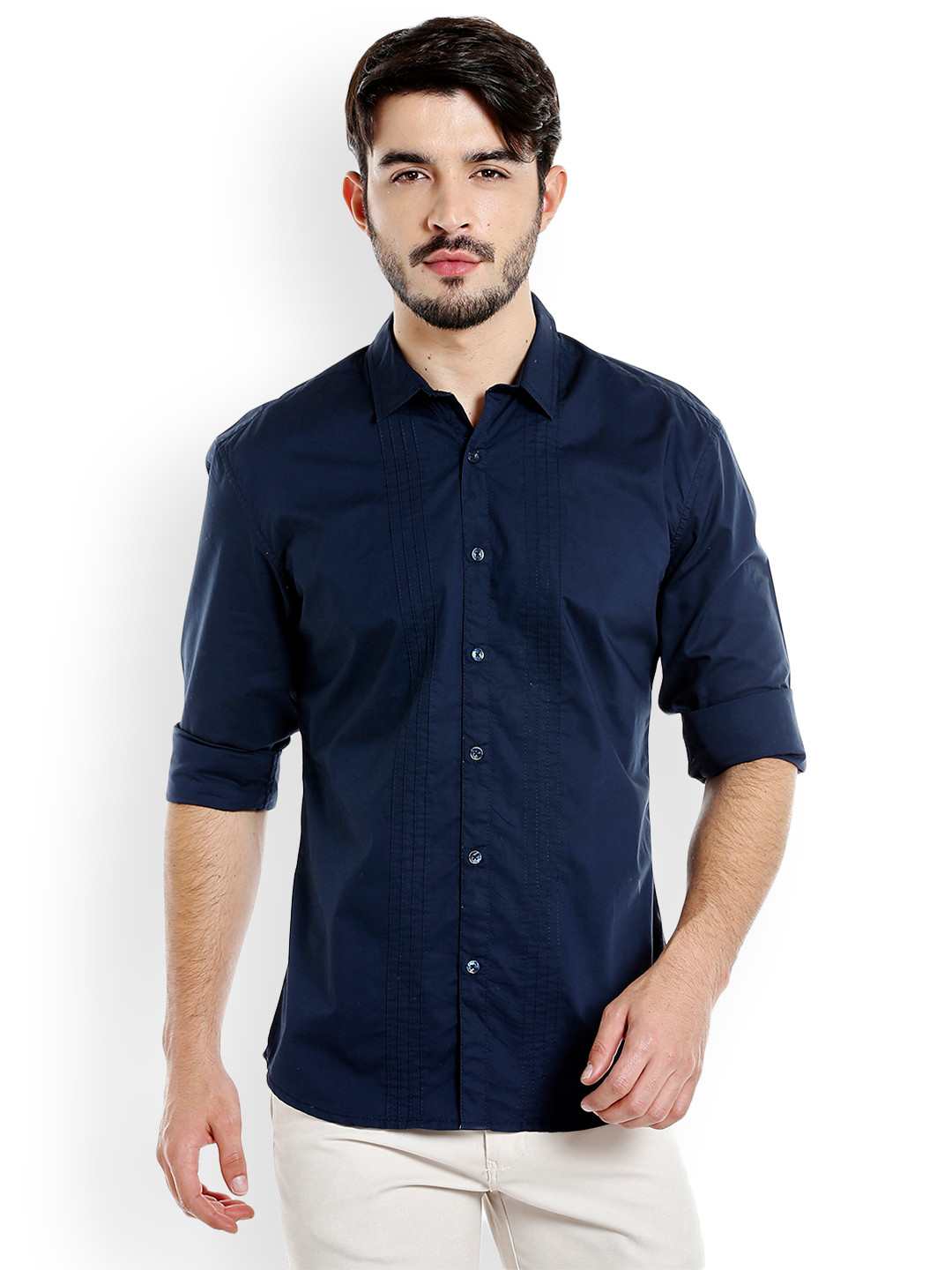 L.A. SEVEN Men Navy Blue Semi Slim Fit Solid Casual Shirt