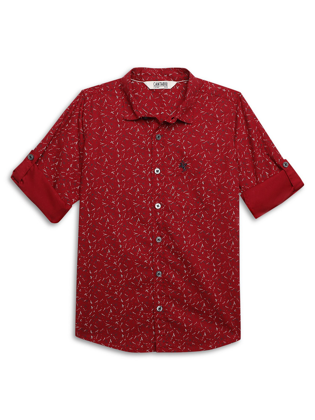 Cantabil Boys Micro Ditsy Printed Roll-Up Sleeves Comfort Cotton Casual Shirt