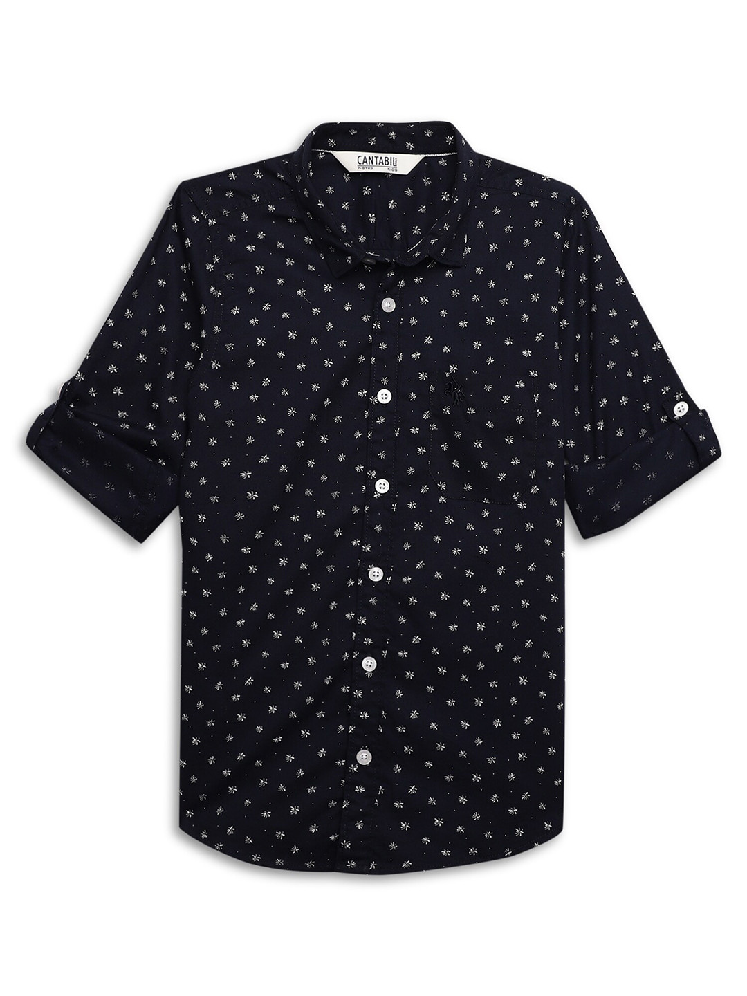 Cantabil Boys Micro Ditsy Printed Roll-Up Sleeves Comfort Cotton Casual Shirt