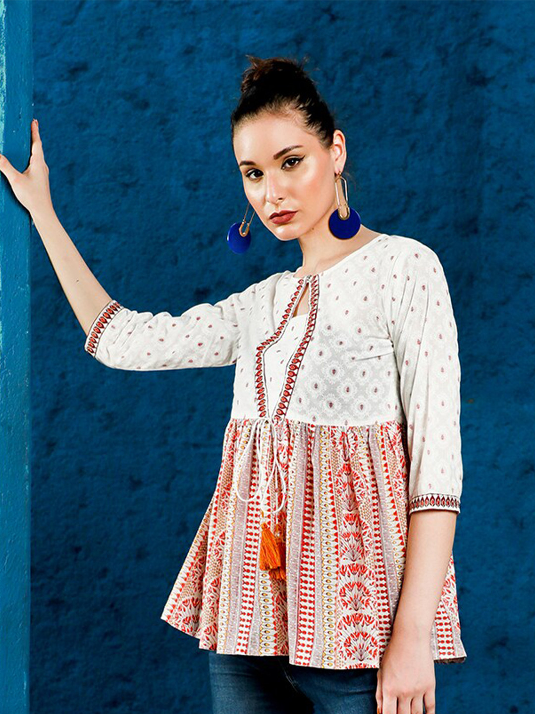 Jaipur Kurti Ethnic Printed And Peplum Top
