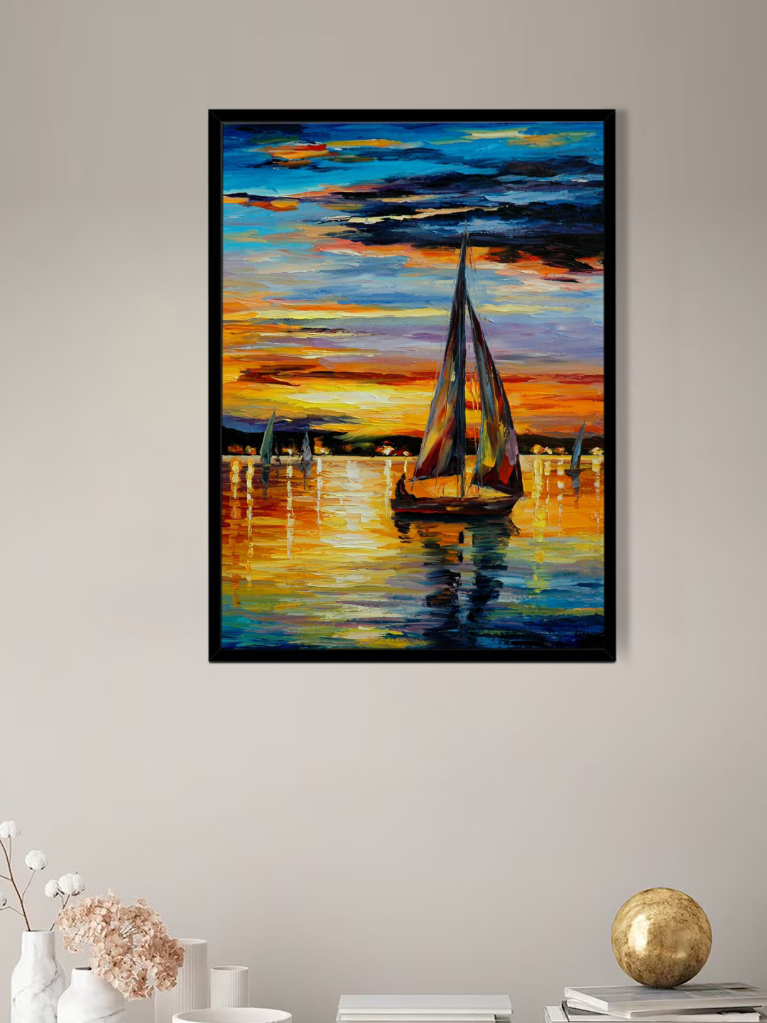 Art Street Black & Blue Abstract Seascape Sunrise Printed Framed Wall Art