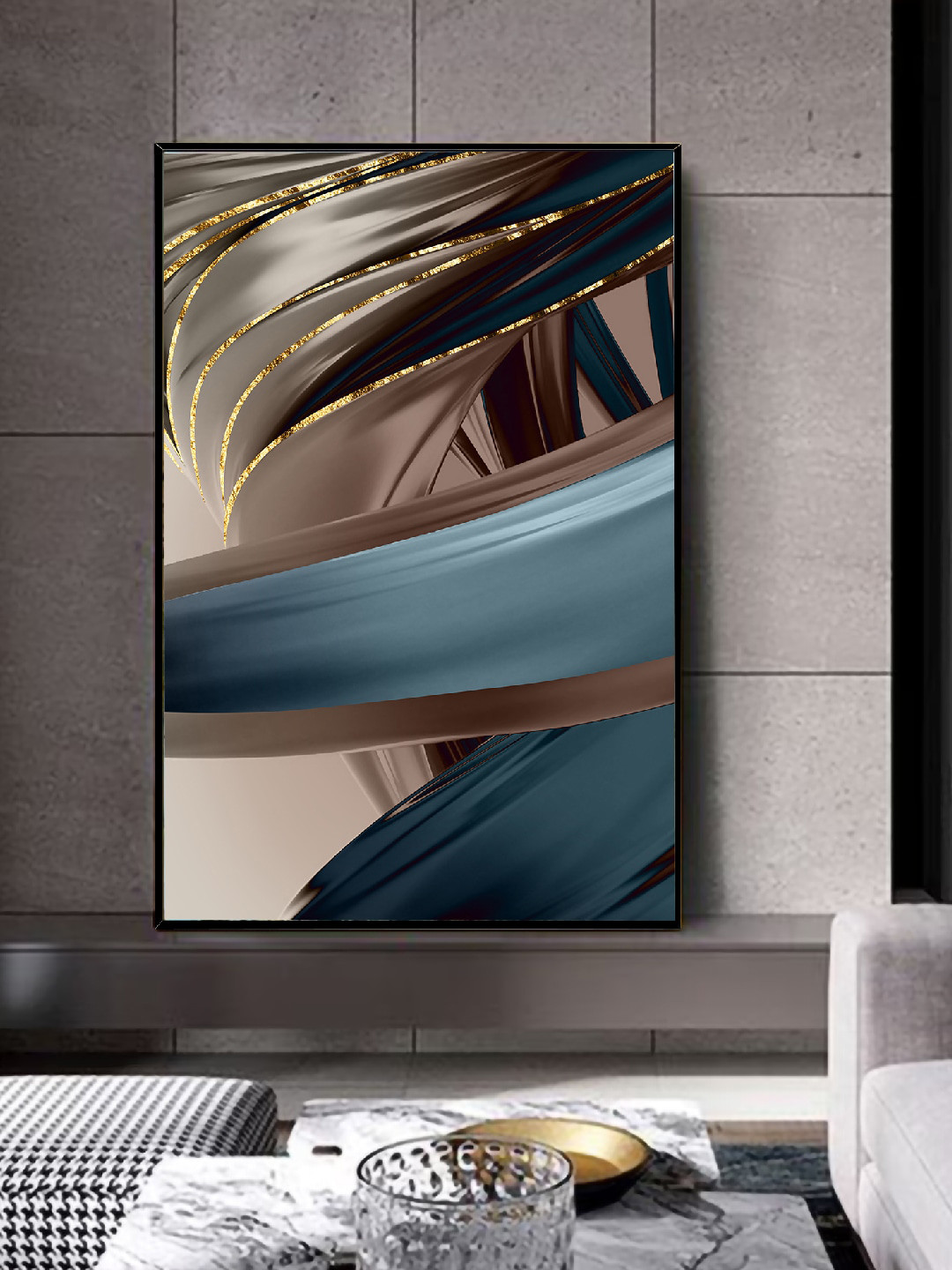 Art Street Black Tela Plumas De Luxo Abstract Painting Framed Wall Art