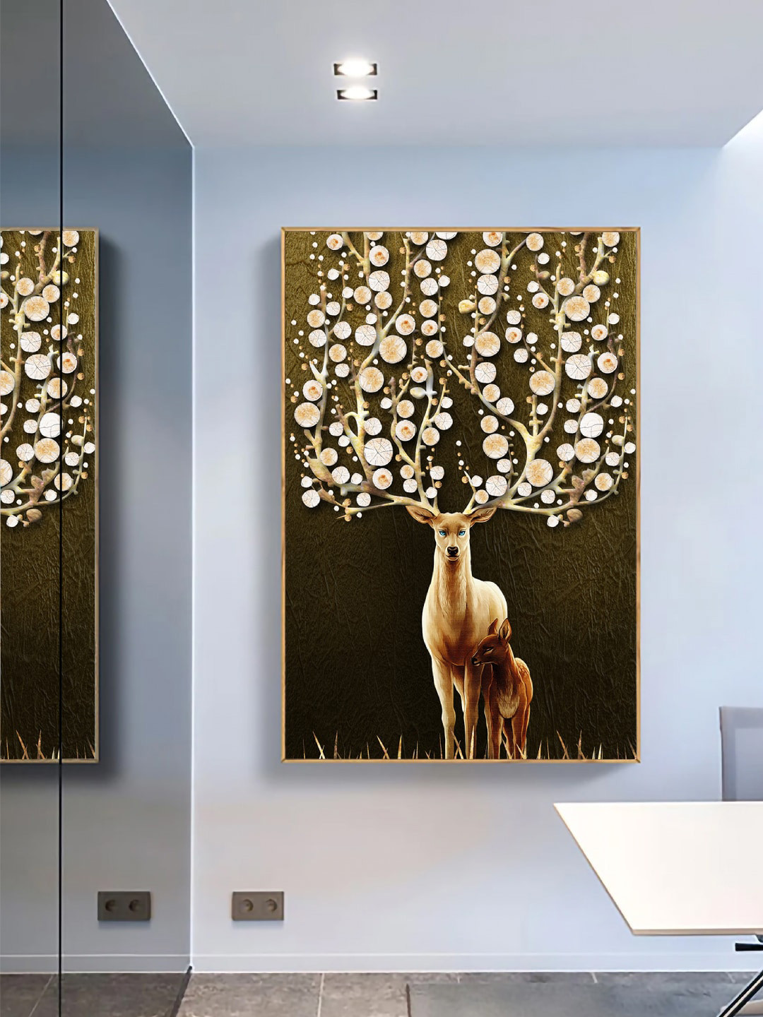 Art Street Golden Deer Canvas Wall Rectangle Paintings Wall Art -23 x 35 In