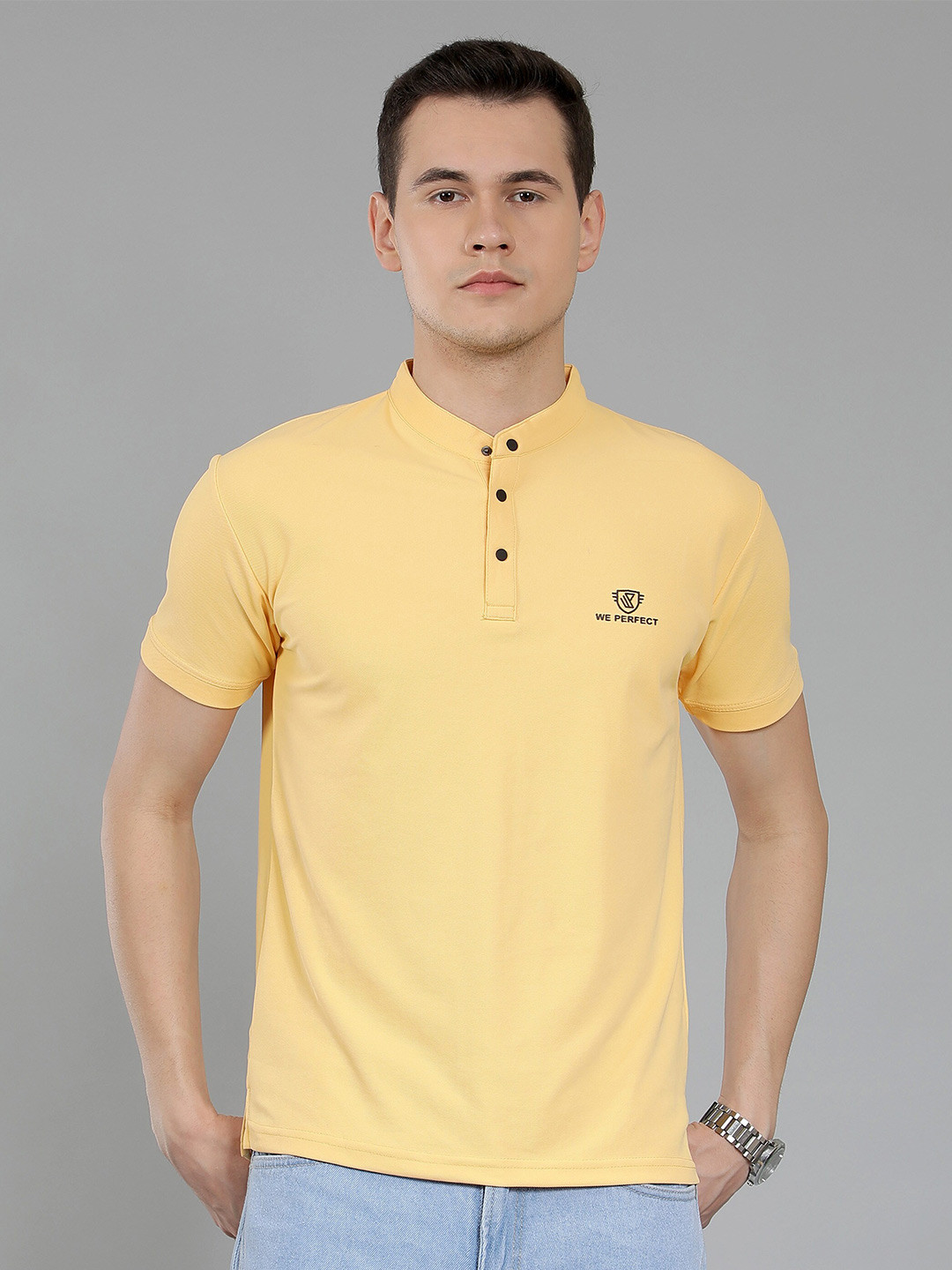 WE PERFECT Mandarin Collar Dri Fit Casual T-shirt