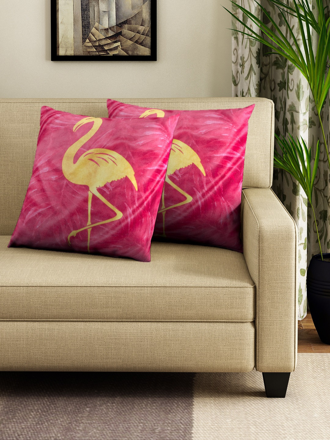 HOUZZCODE Foresting Graphic Velvet Washable 2 Pcs Embellished Cushion Covers - 12 x 12 In