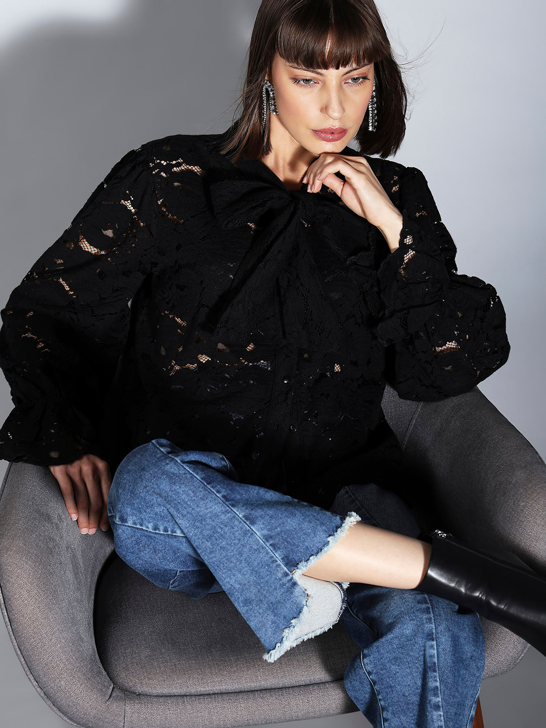 Vero Moda Self Design Tie-Ups Long Sleeves Tops