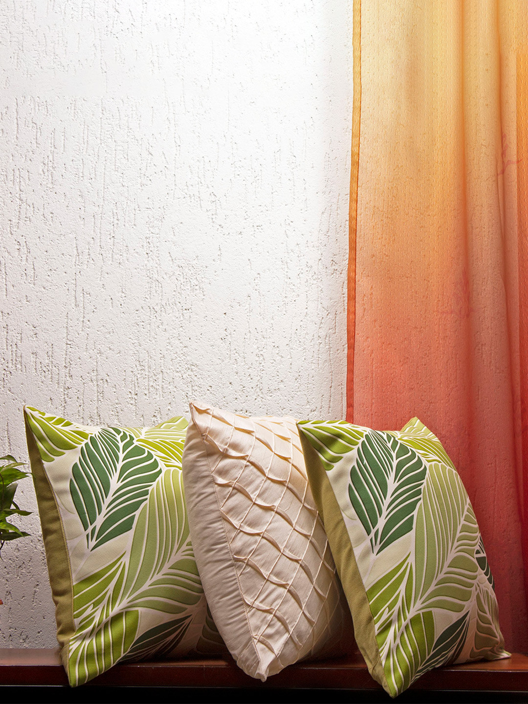 ZEBA Anti-Wrinkle Leaf Polyester Quick-Dry 3 Pcs Textured Square Cushion Covers -16x16In