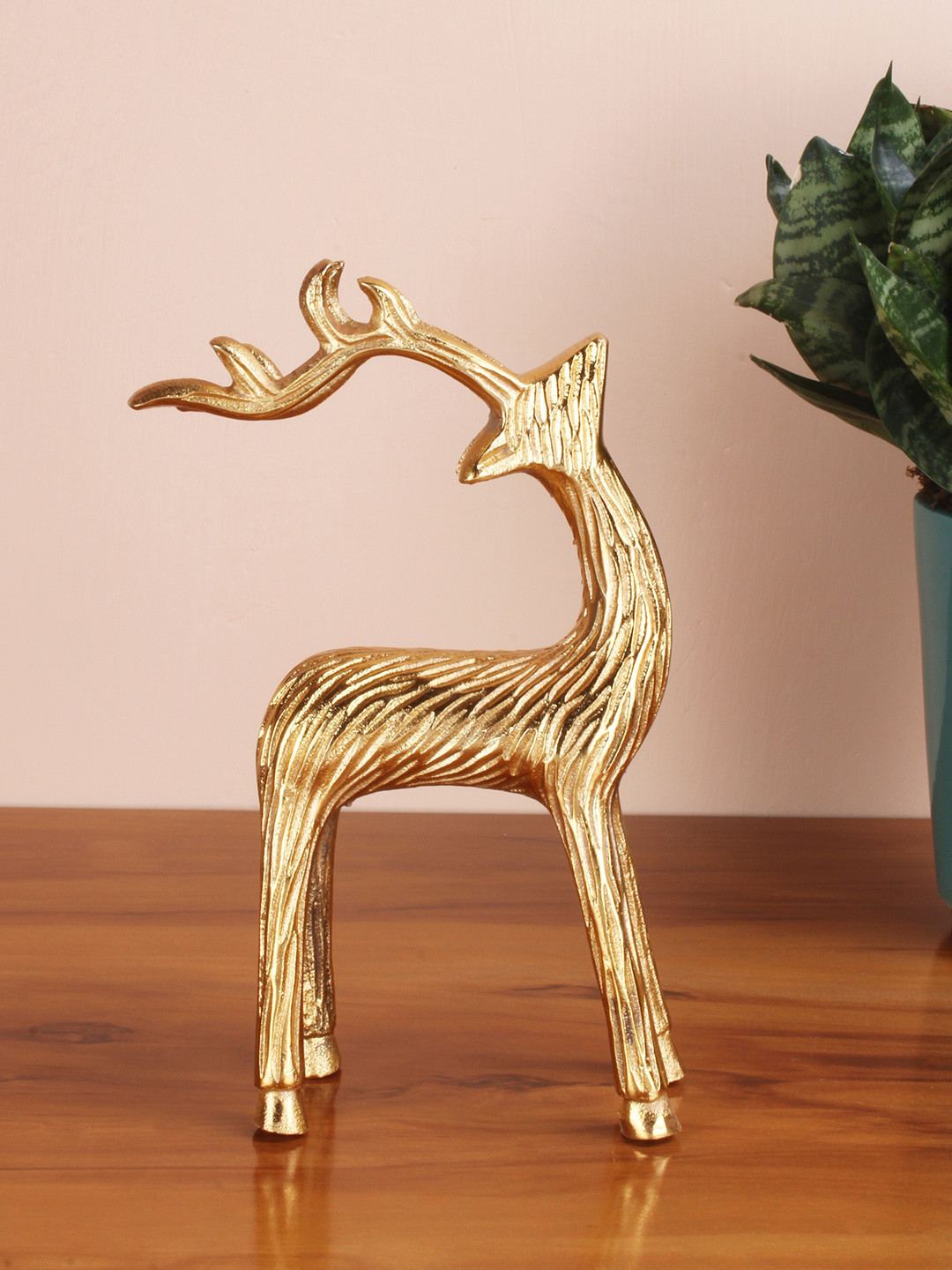 STITCHNEST Gold-Toned Textured Deer Showpiece