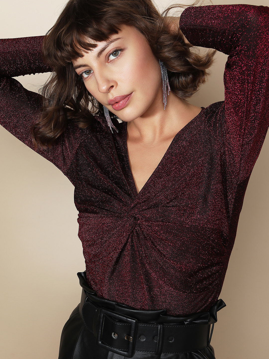 Vero Moda Embellished V-Neck Twisted Top