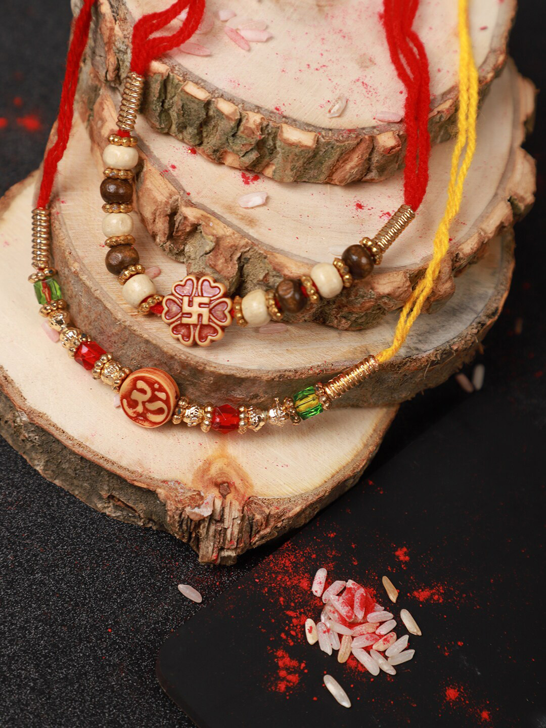 Anouk Red Set Of 2 Ethnic Motif Charm Rakhi With Roli & Chawal