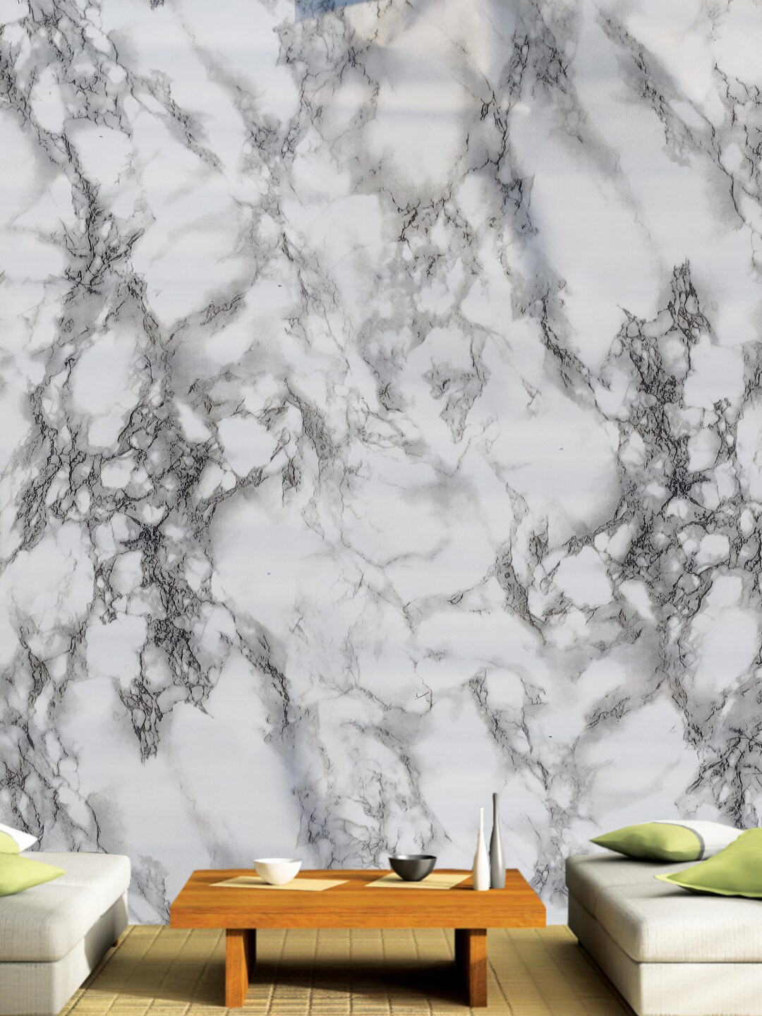 Jaamso Royals White & Black Design Marbel Self Adhesive Wallpaper