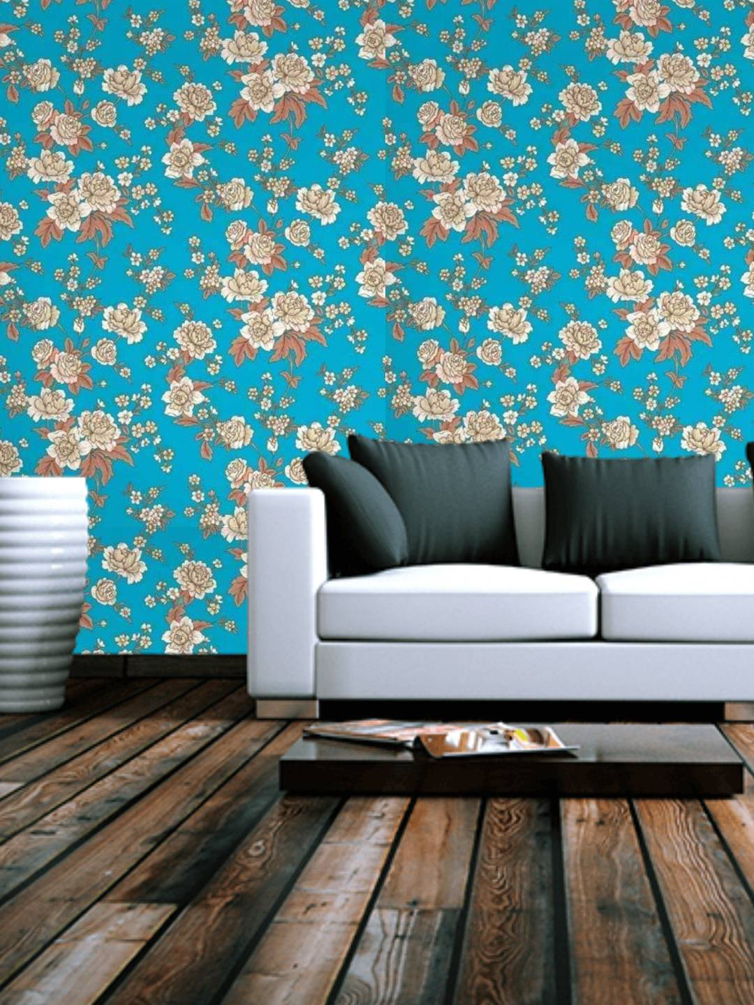 Jaamso Royals Blue & Beige Floral Self Adhesive Wallpaper
