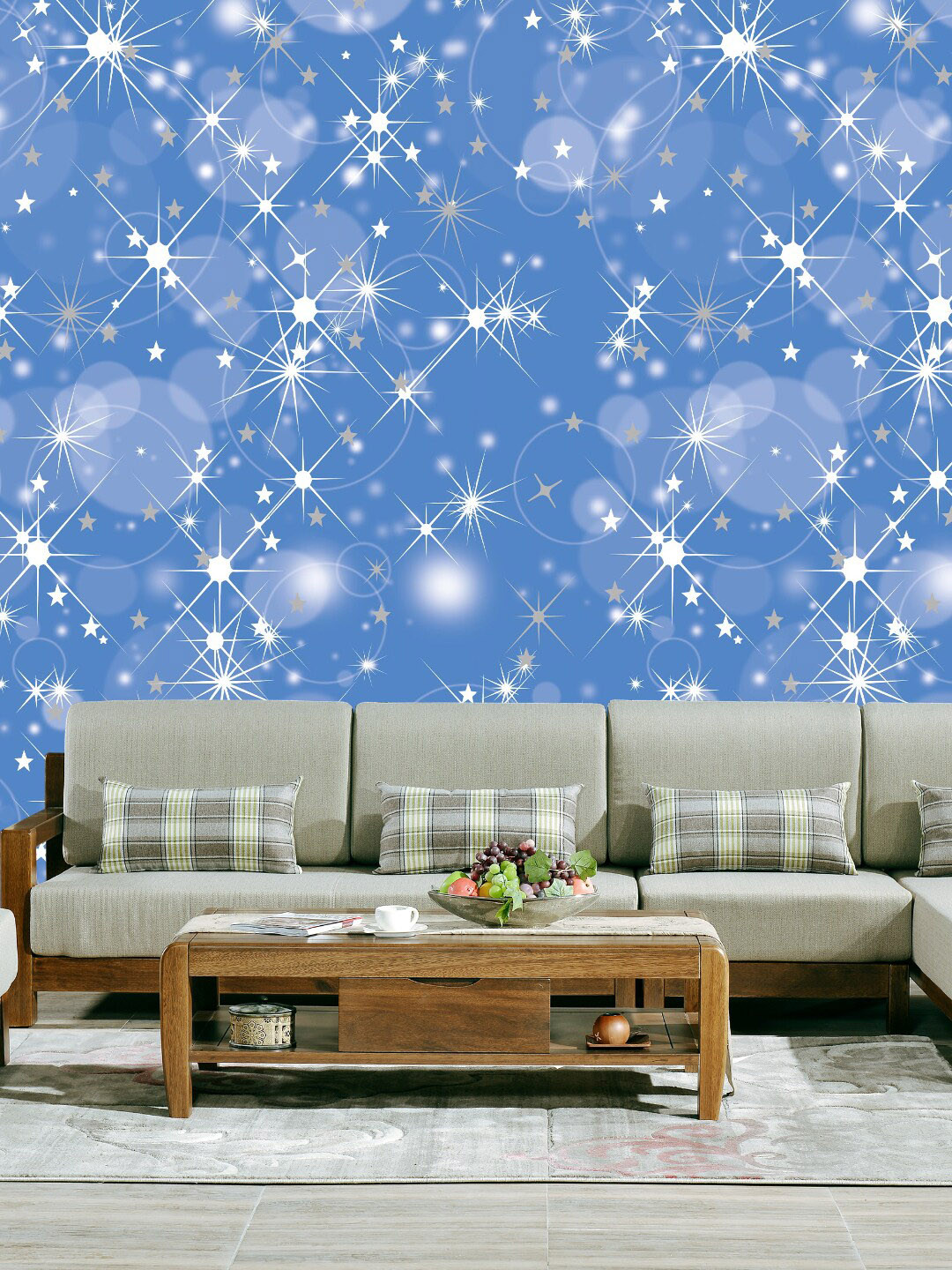 Jaamso Royals White & Blue Sparkling Star Design Self Adhesive & Waterproof Wallpaper