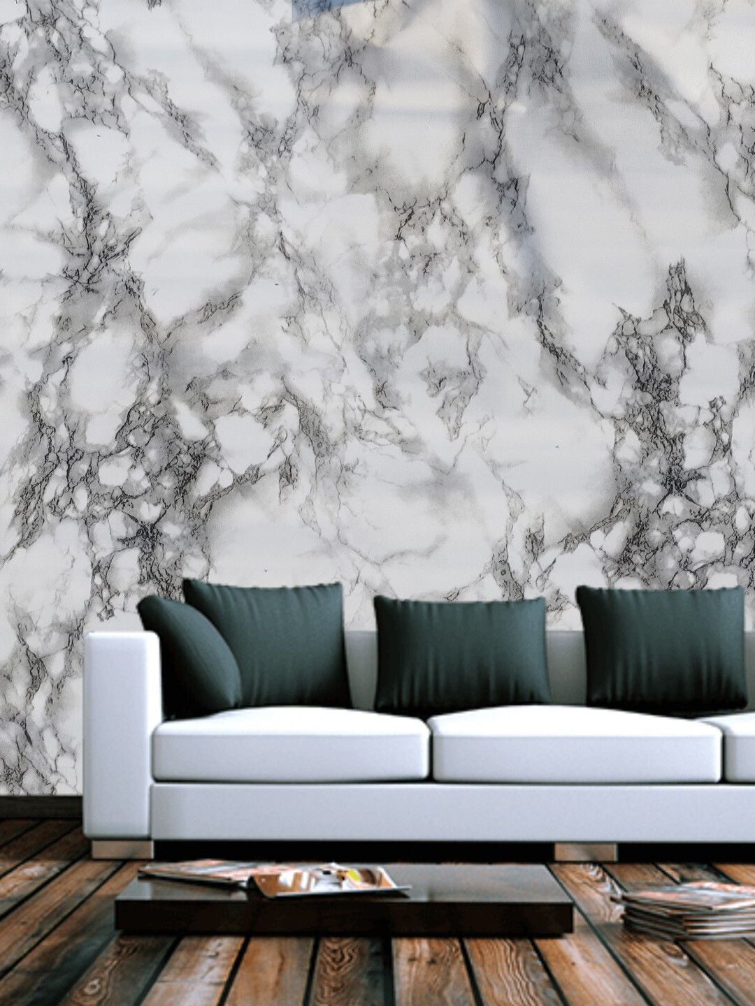 Jaamso Royals Black & White Marble Design Printed Self Adhesive & Waterproof Wallpaper