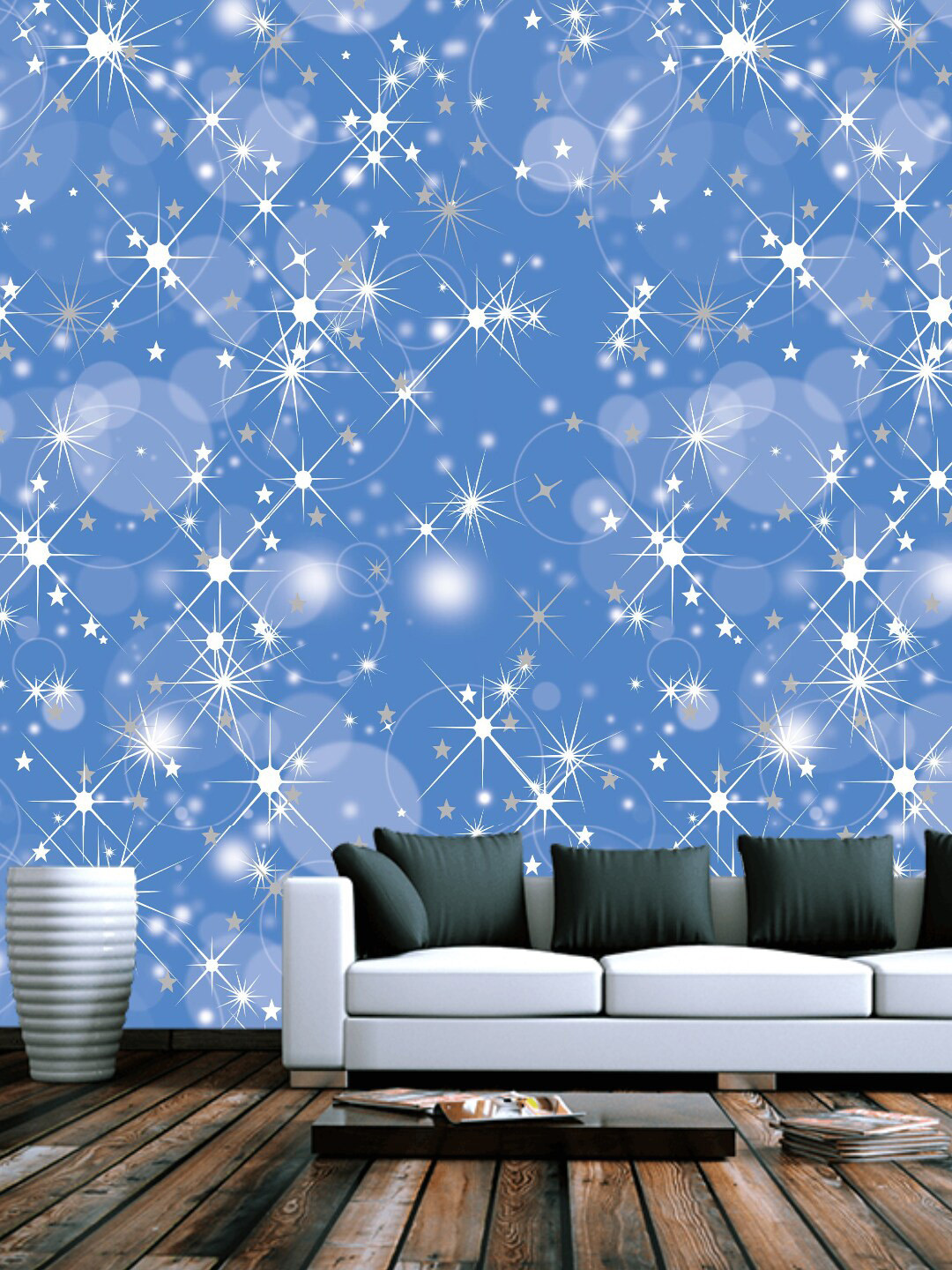 Jaamso Royals Blue Sparkling Star Design Self Adhesive Peel and Stick Wallpaper