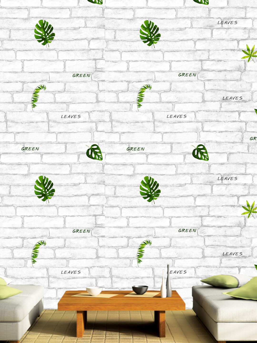 Jaamso Royals White & Green Brick Design Self Adhesive Peel And Stick Wallpaper