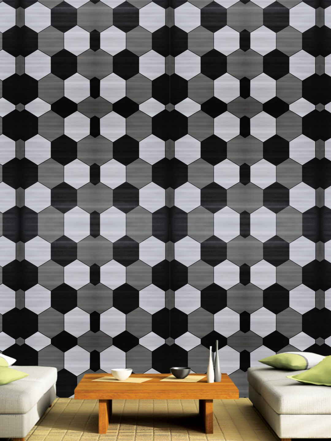 Jaamso Royals Black & Grey Hexagonal Design Kitchen Self Adhesive Wallpaper