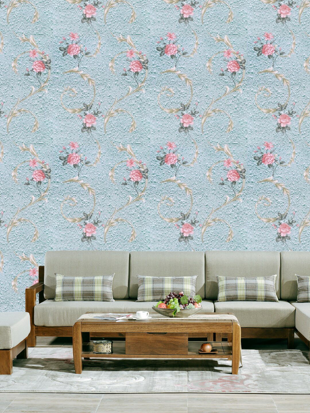Jaamso Royals Light Blue Floral Design Self Adhesive & Waterproof Wallpaper