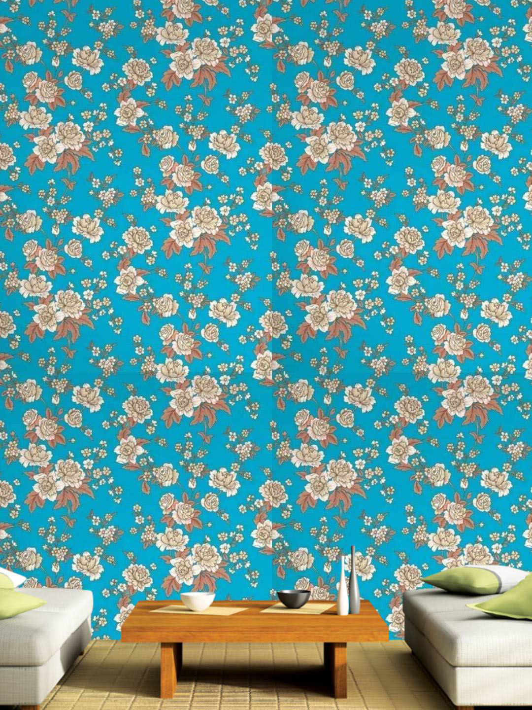 Jaamso Royals Blue & Brown Floral PVC Self Adhesiv Wallpaper