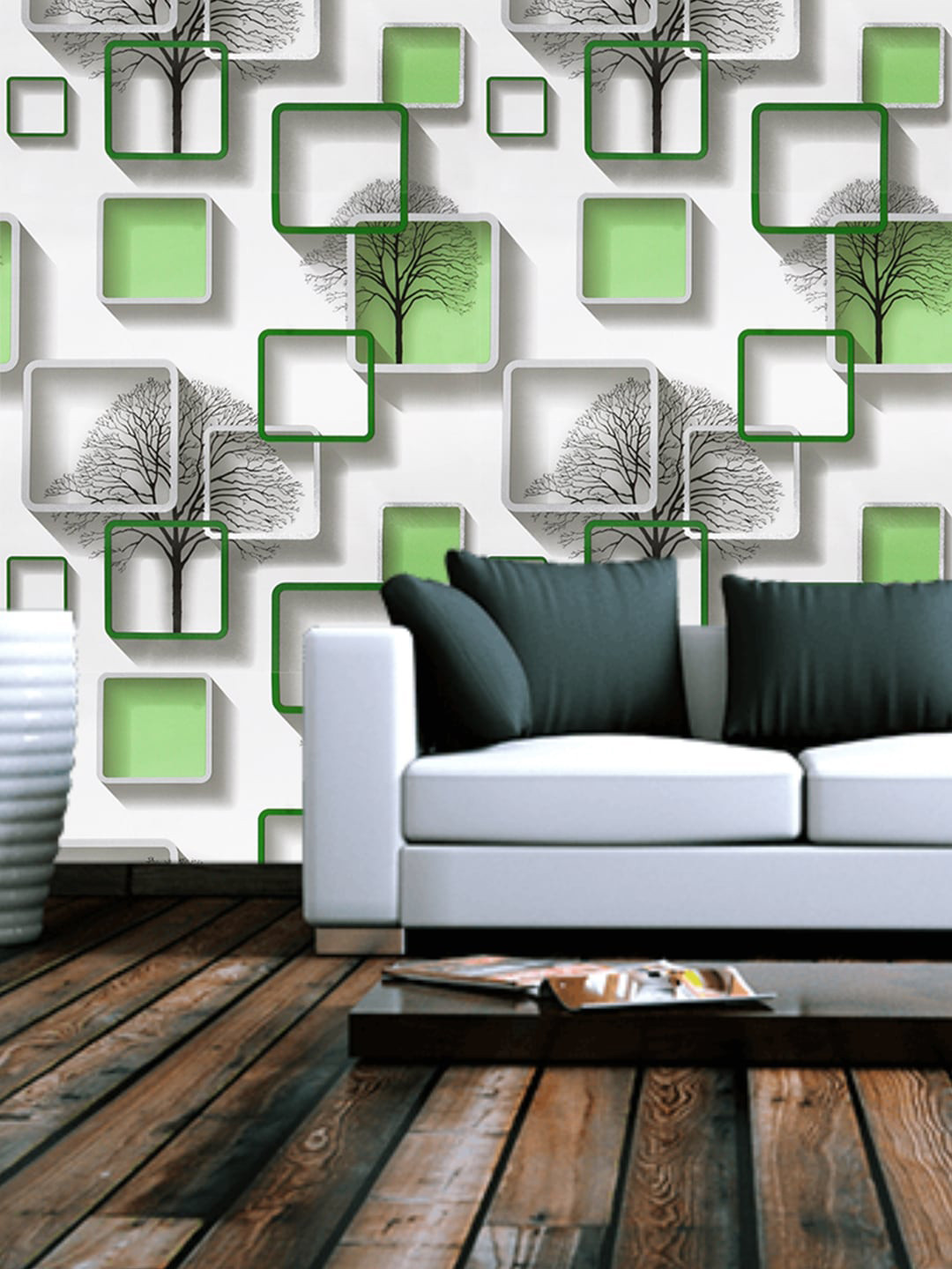 Jaamso Royals Green Geometric Printed Removable Wallpaper