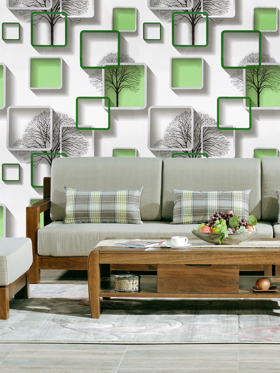 Jaamso Royals Green Geometric Printed Removable Wallpaper