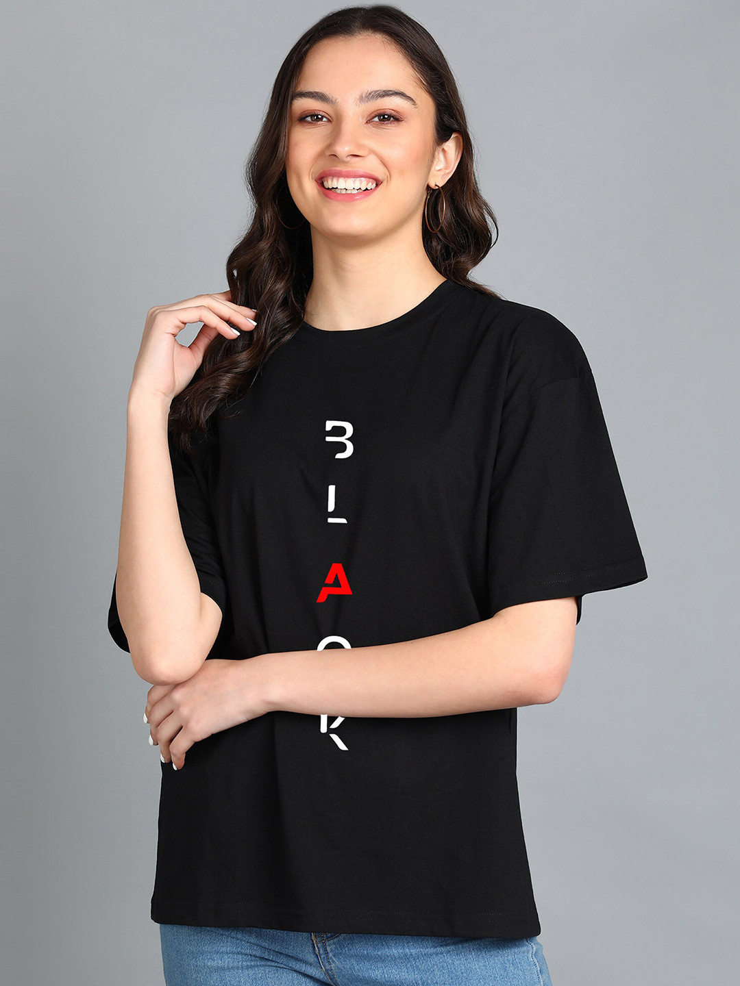 Adyavastram Typography Printed Drop Shoulder Sleeves Oversized Fit Pure Cotton T-shirt