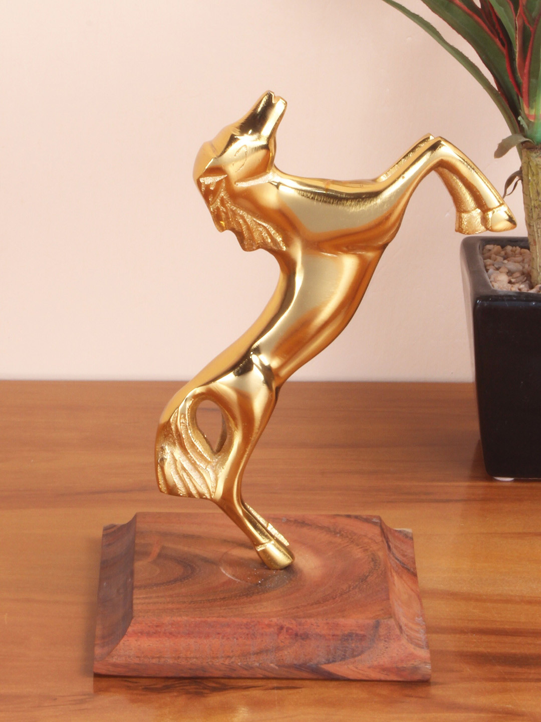 STITCHNEST Gold-Toned Standing Horse Showpiece