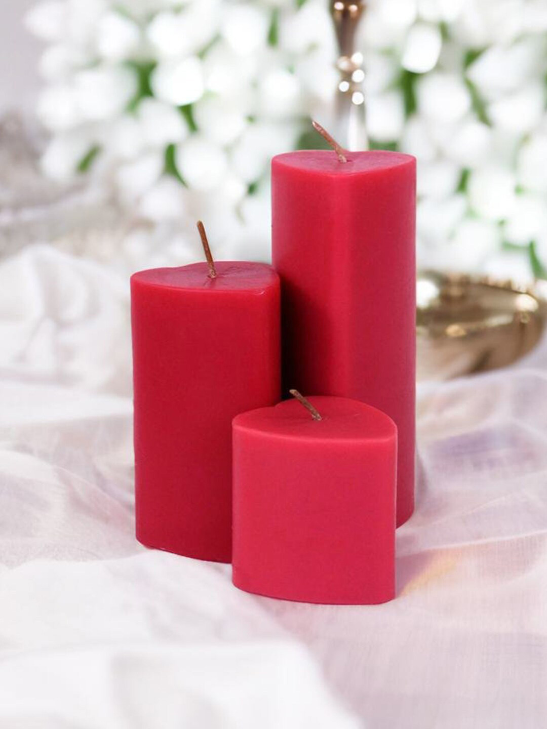 Aromatic Fables Romantic Trio 3Pcs Scented 1 Wick Rose Solid Heart Regular Pillar Candles