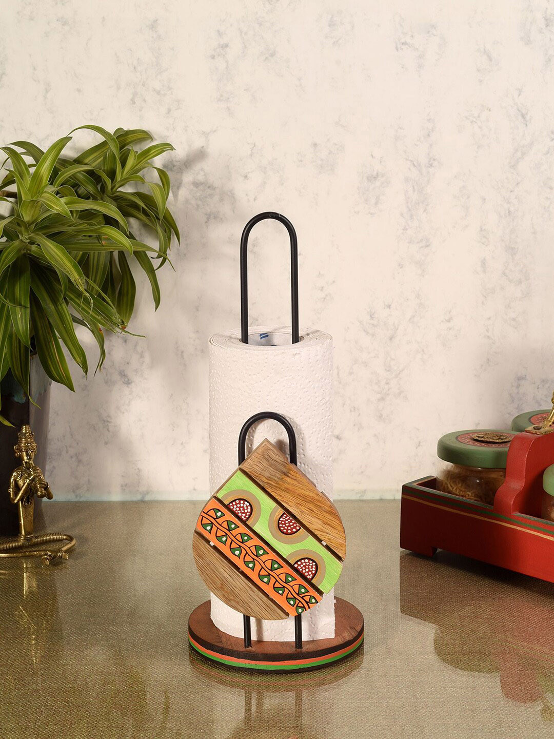 AAKRITI ART CREATIONS Brown Artisanal Elegance Kitchen Roll Holder