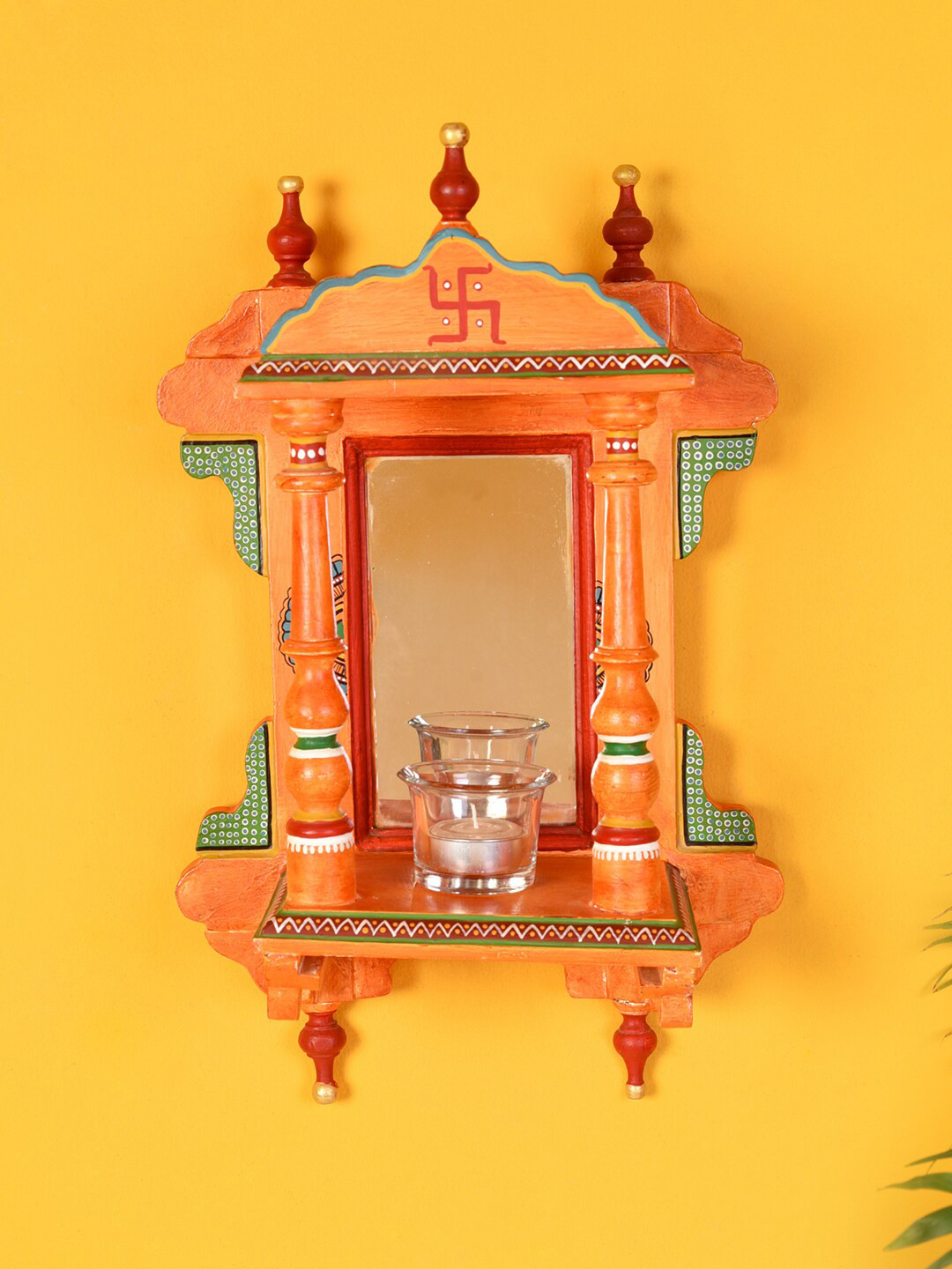 AAKRITI ART CREATIONS Orange Wood Self-Designed Jharokhas