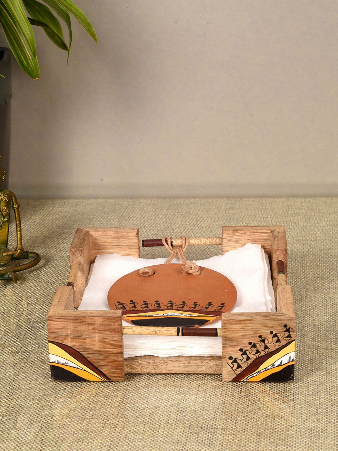 AAKRITI ART CREATIONS Brown Textured Wooden Tissue Holder