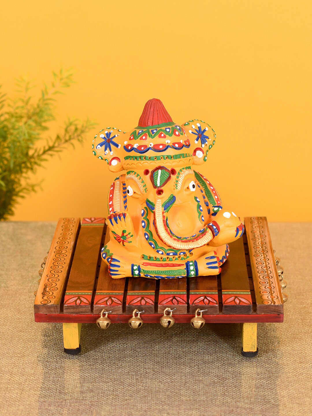 AAKRITI ART CREATIONS Brown Wooden Puja cum Bhog Chowki