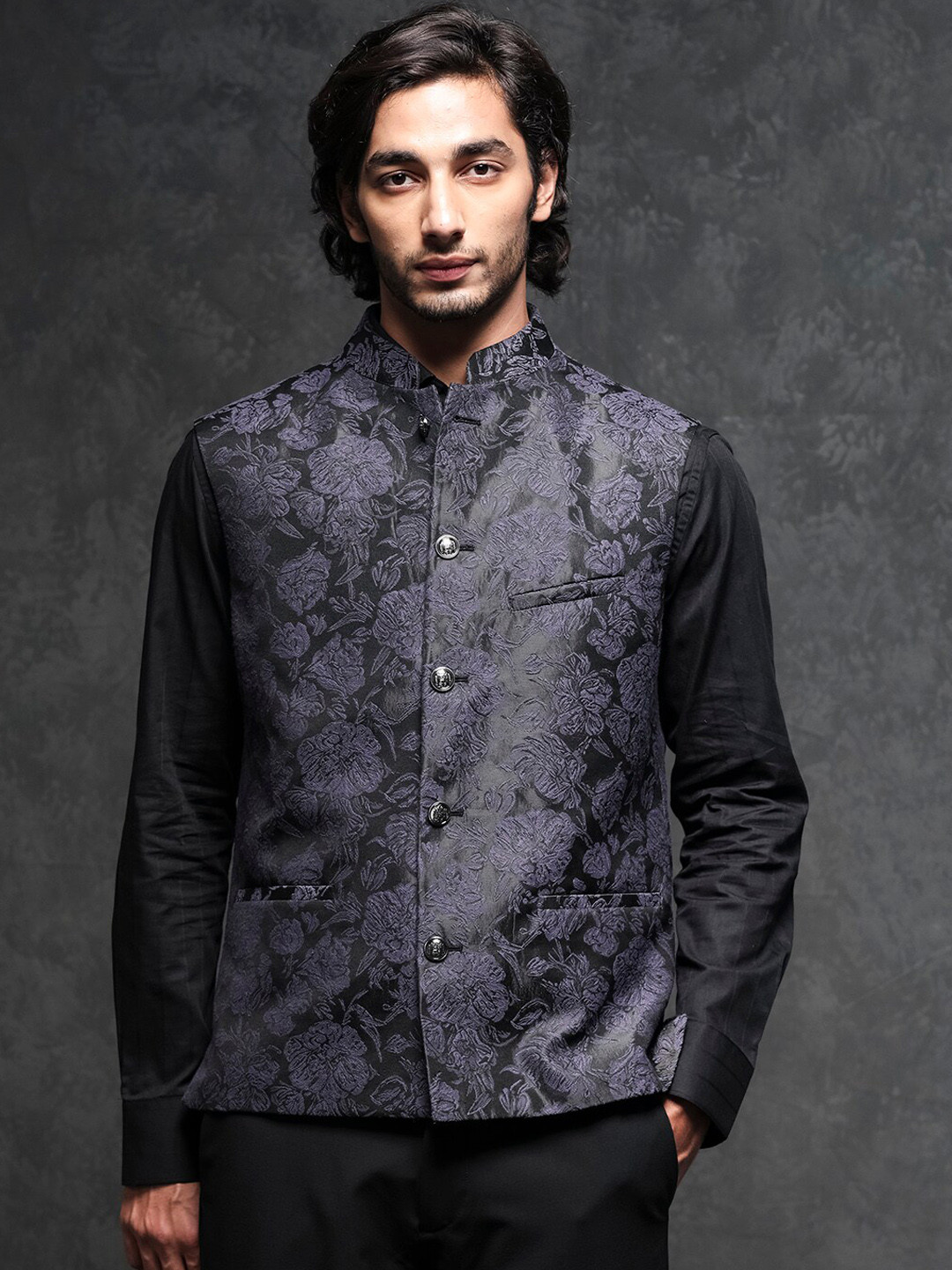 RARE RABBIT Men Colac Slim Fit Floral Printed Nehru Jackets