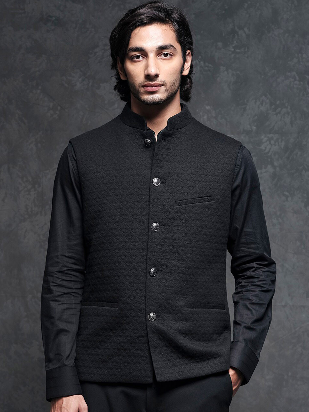 RARE RABBIT Men Mitzi Tailored Fit Textured Nehru Jackets