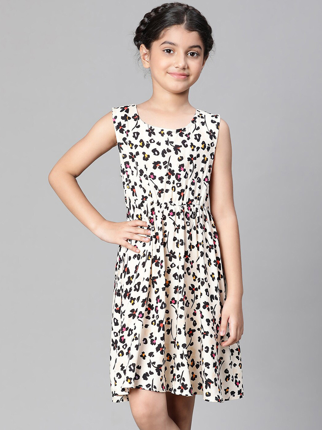 Oxolloxo Girls Floral Printed Sleeveless A-Line Dress