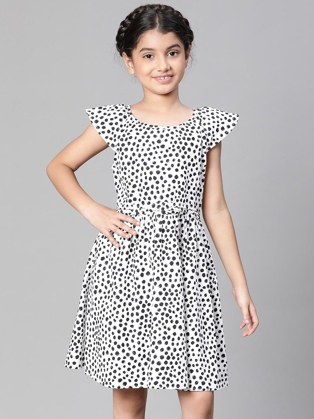 Oxolloxo Girls Animal Print Round Neck Cotton Dress