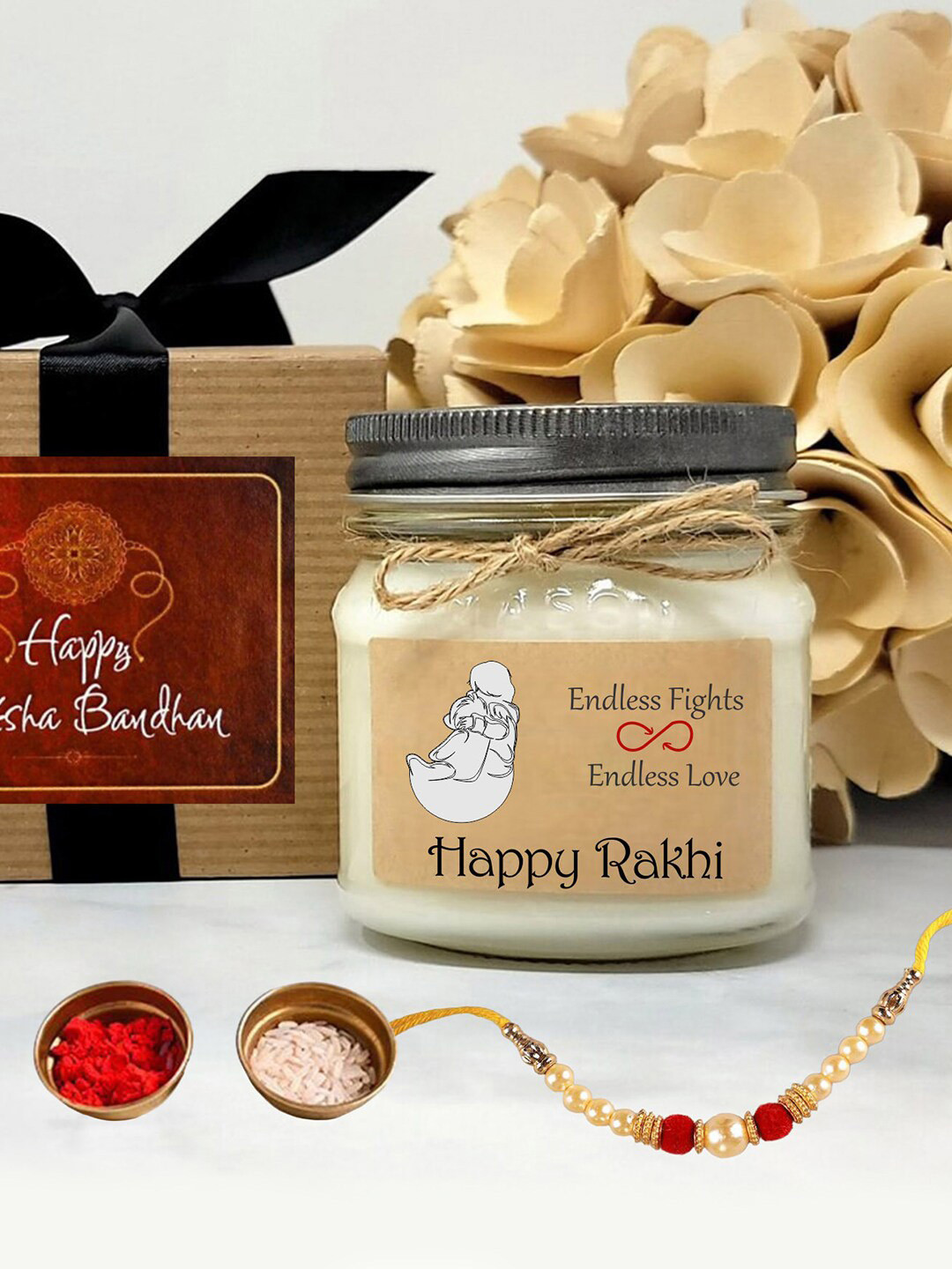 Aromatic Fables Jasmine Scented Candle with Raksha Bandhan Gift Pack