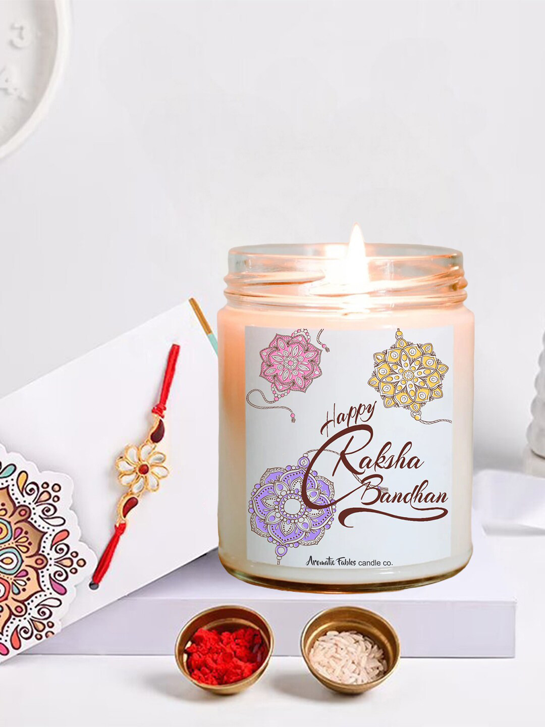 Aromatic Fables Lavender Scented Candle with Raksha Bandhan Gift Pack
